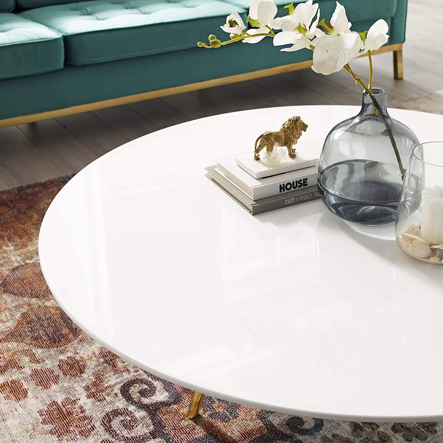 Modway Lippa 47" Round Wood Top Coffee Table with Tripod Base in Gold White | Coffee Tables | Modishstore-2