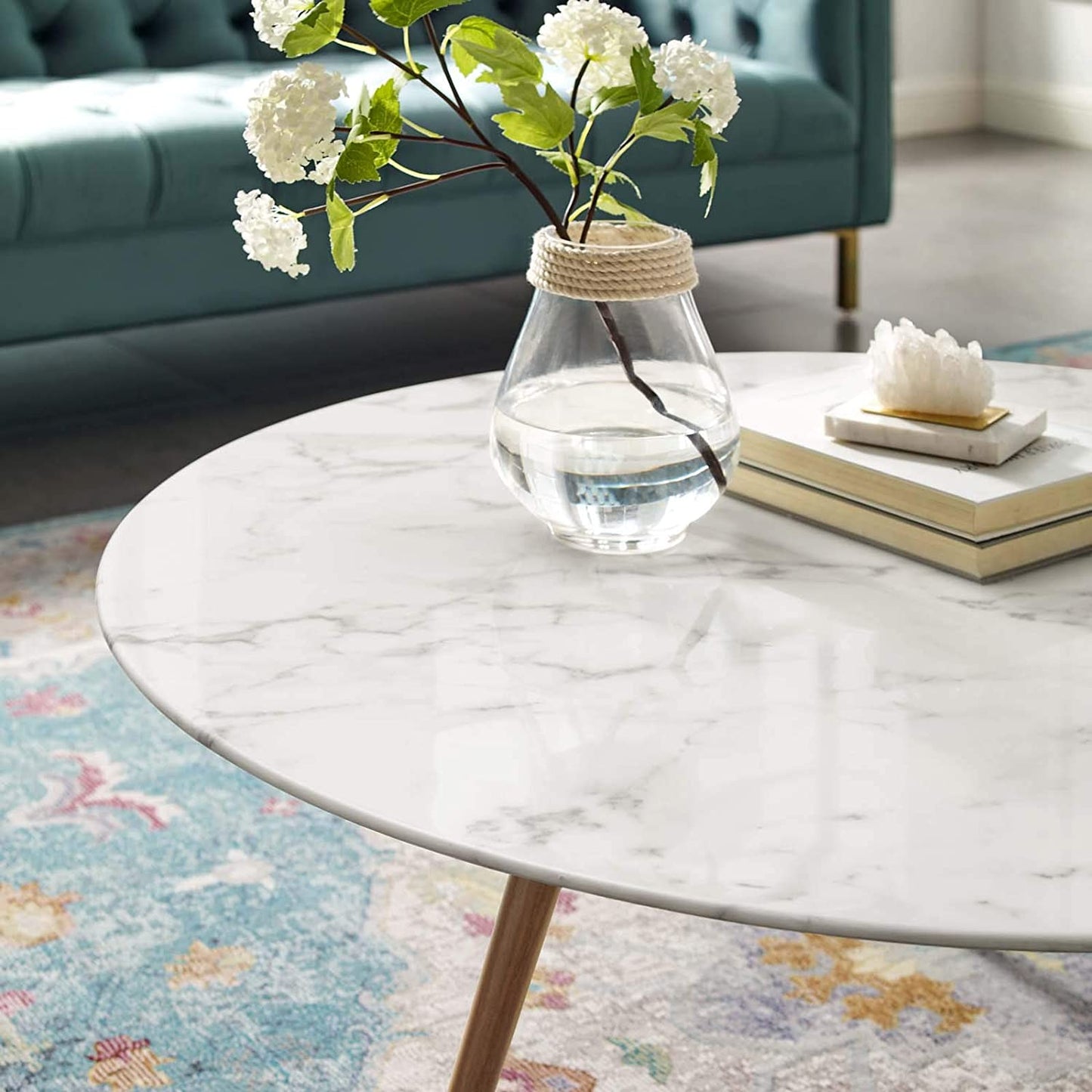 Modway Lippa 40" Round Artificial Marble Coffee Table with Tripod Base in Walnut White | Coffee Tables | Modishstore-2