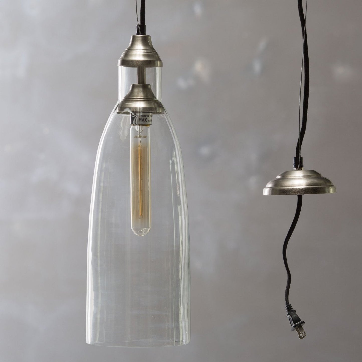 Kalalou Glass Pendant Lamp With Brushed Silver Cap And Canopy