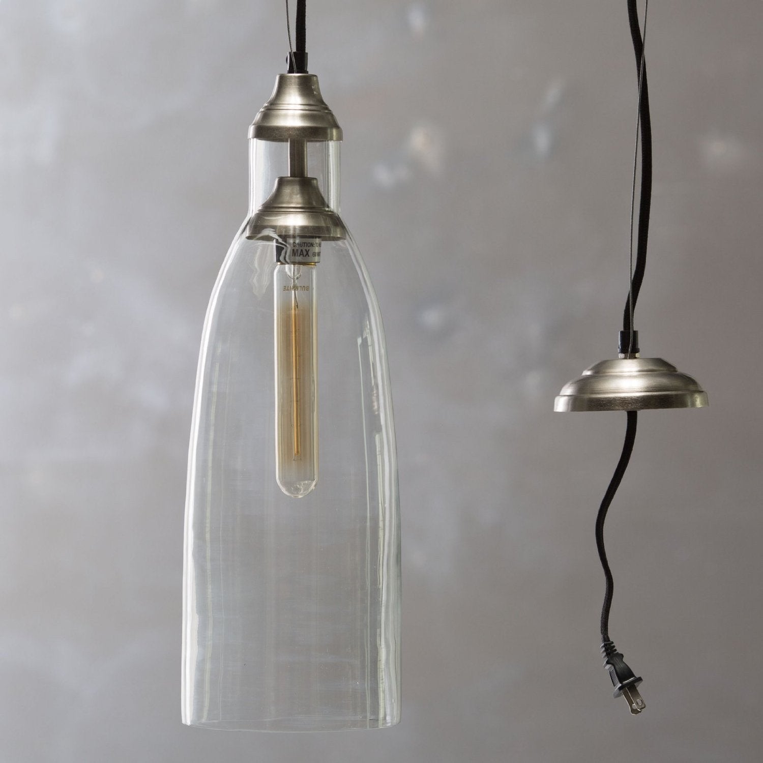 Kalalou Glass Pendant Lamp With Brushed Silver Cap And Canopy