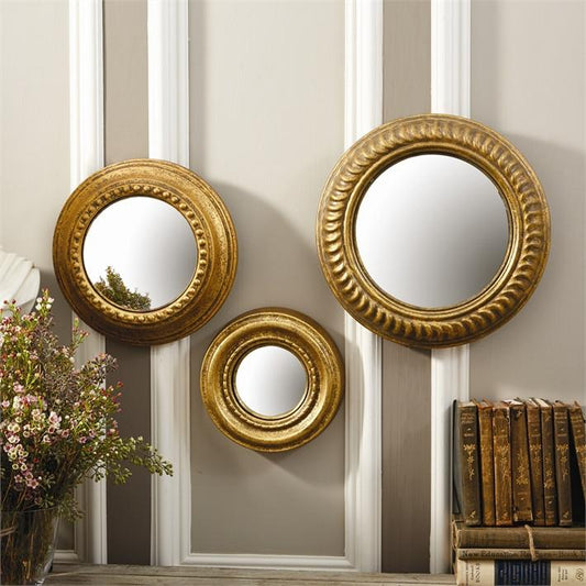 Two's Company S/3 Gold Leaf Round Wall Mirrors