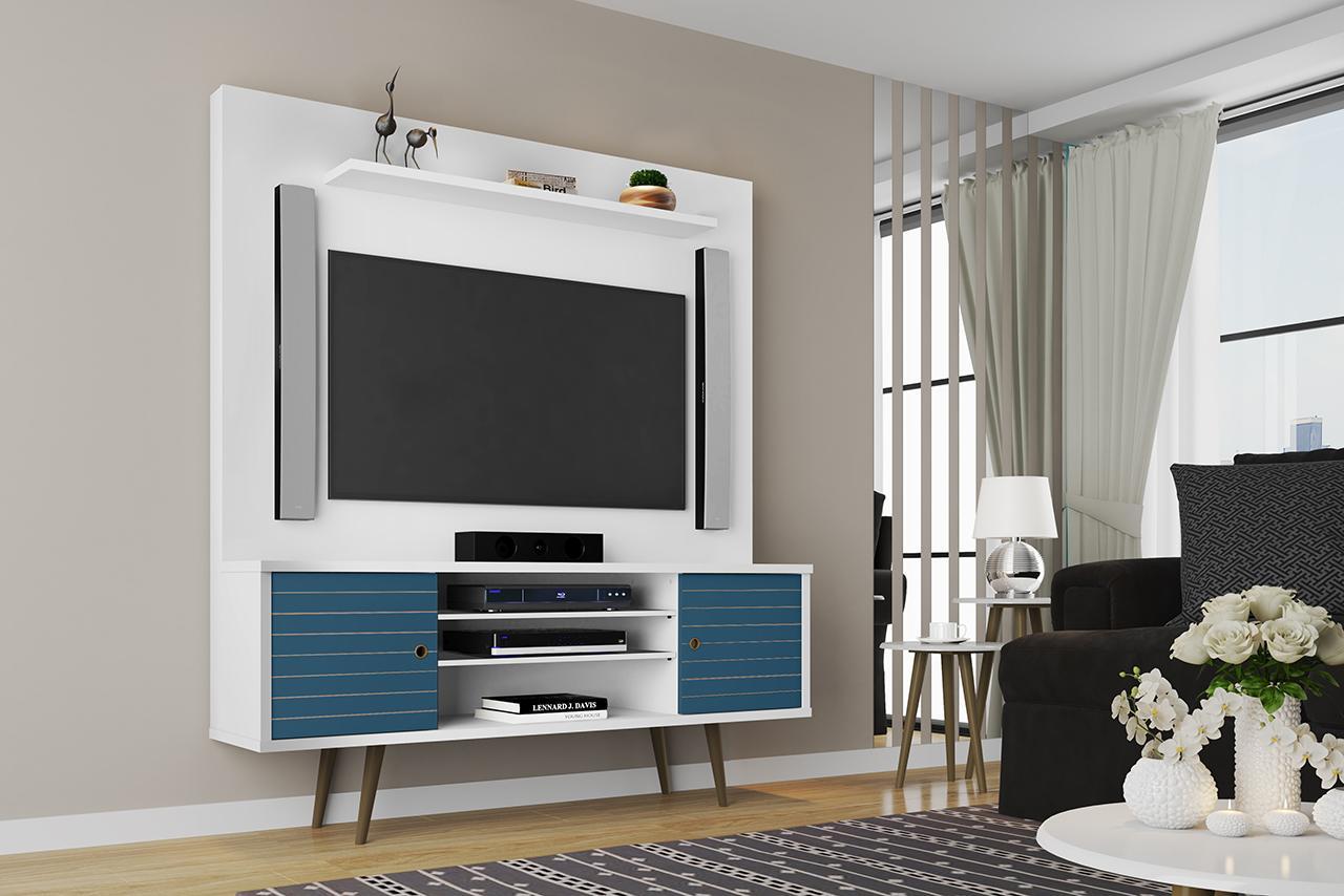 Manhattan Comfort Liberty 63" Freestanding Entertainment Center with Overhead shelf