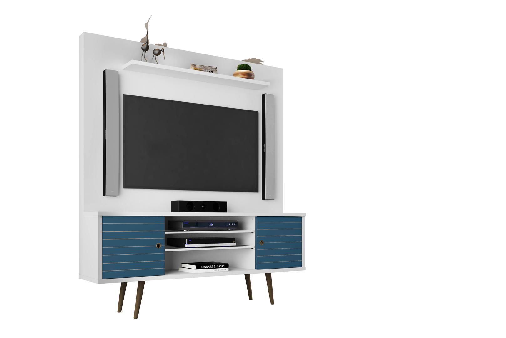 Manhattan Comfort Liberty 63" Freestanding Entertainment Center with Overhead shelf