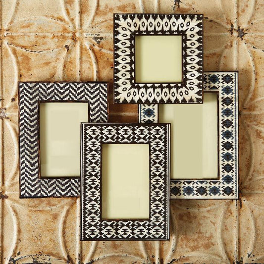 Two's Company Set of 4 Brown Ikat Photo Frame 4 X 4, TWO 4 X 6, 5 X 7