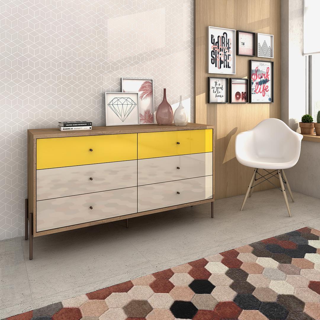 Manhattan Comfort Joy 59" Wide Double Dresser with 6 Full Extension Drawers