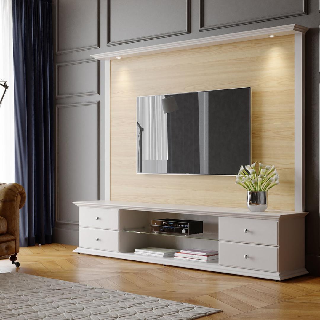 Manhattan Comfort 2-Piece Carder 85.43" TV Stand and Panel with Led Lights