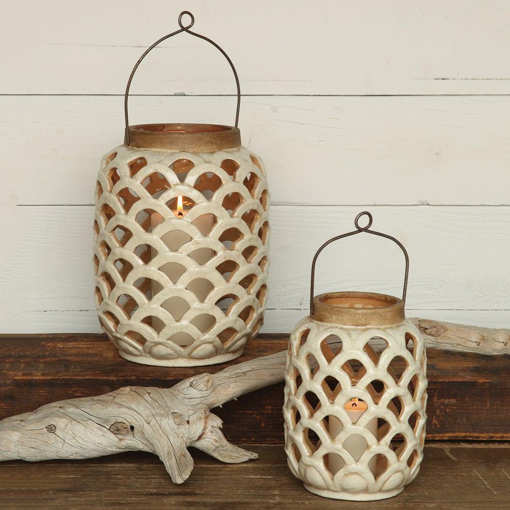 HomArt Sirena Ceramic Lantern - Antique White