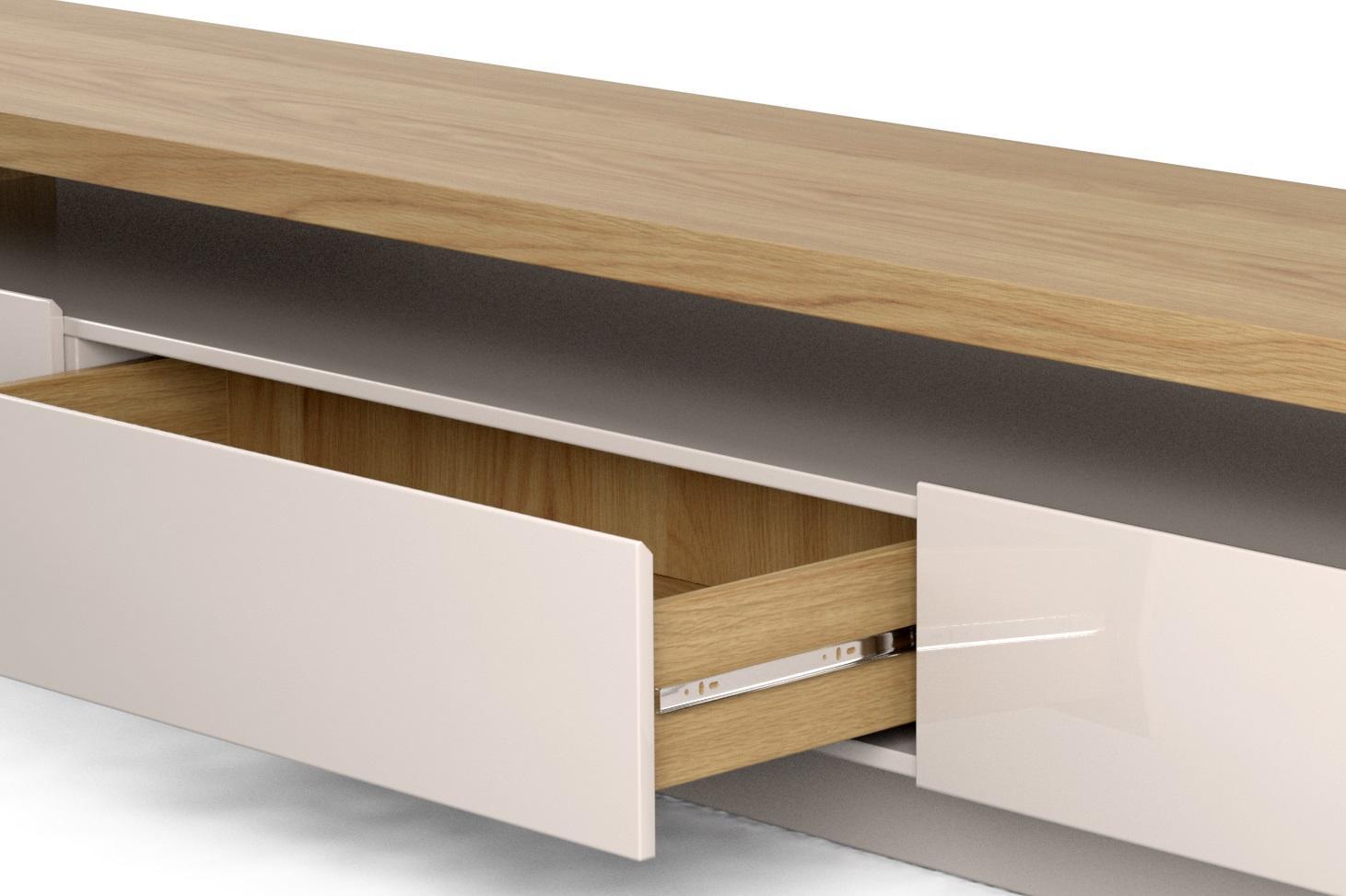 Manhattan Comfort Sylvan 85.43" TV Stand with 3-Drawers in Nature Wood and Off White