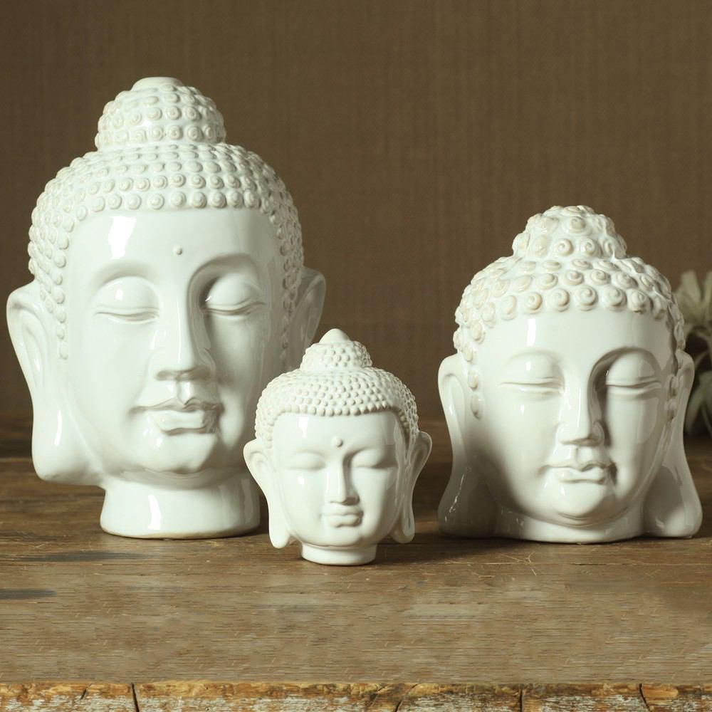 HomArt Ceramic Buddha Head - Small - Shiny White - Set of 8