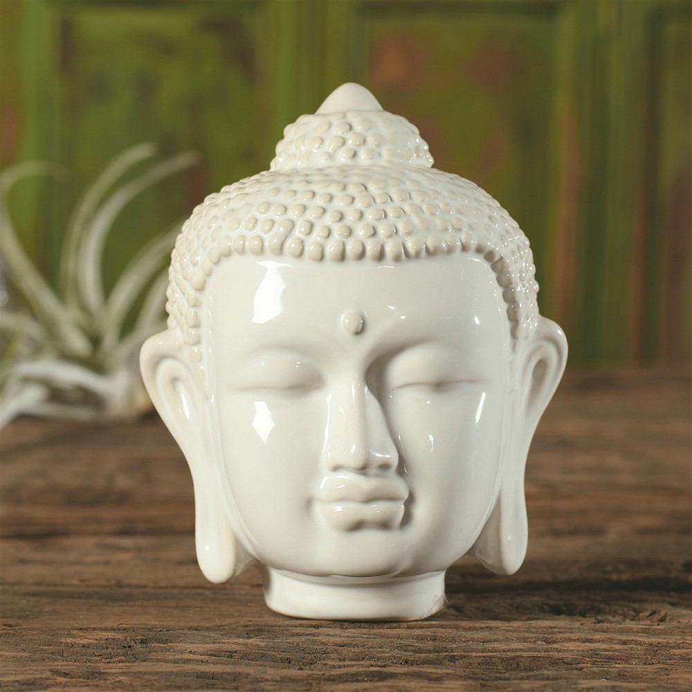 HomArt Ceramic Buddha Head - Small - Shiny White - Set of 8 - Feature Image