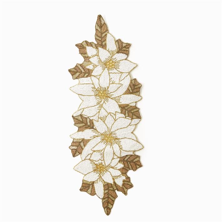 Two's Company White Poinsettia Table Runner