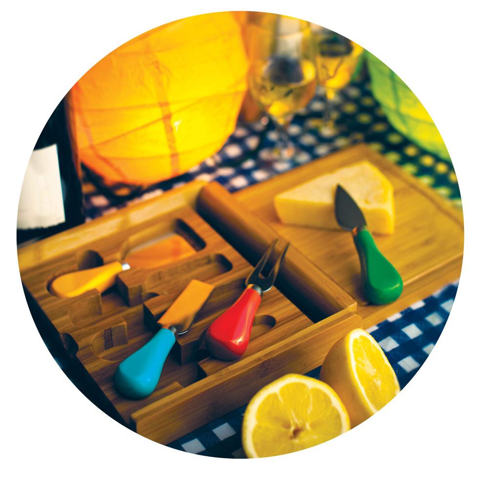 Picnic Time Carnaval Folding Cheese Board and Tools Set - Set of 2