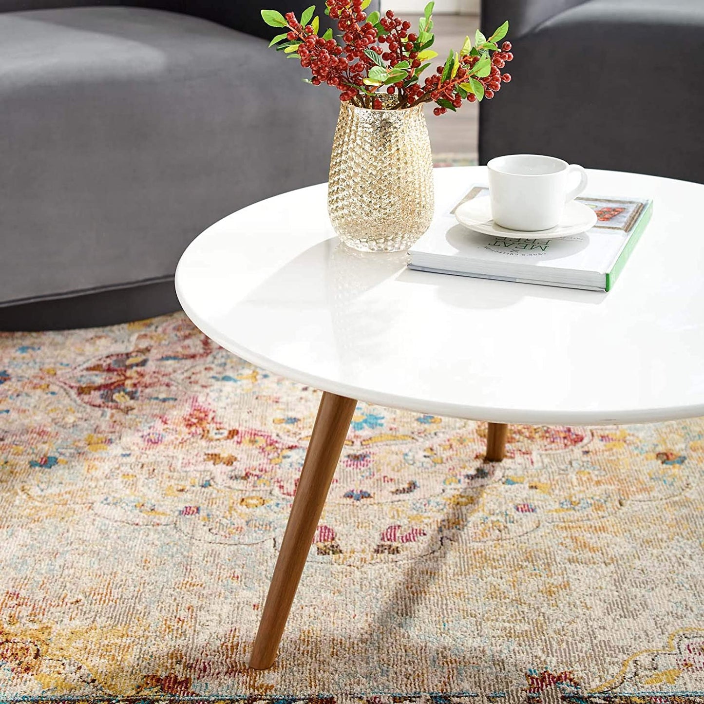 Modway Lippa 28" Round Wood Top Coffee Table with Tripod Base in Walnut White | Coffee Tables | Modishstore-2