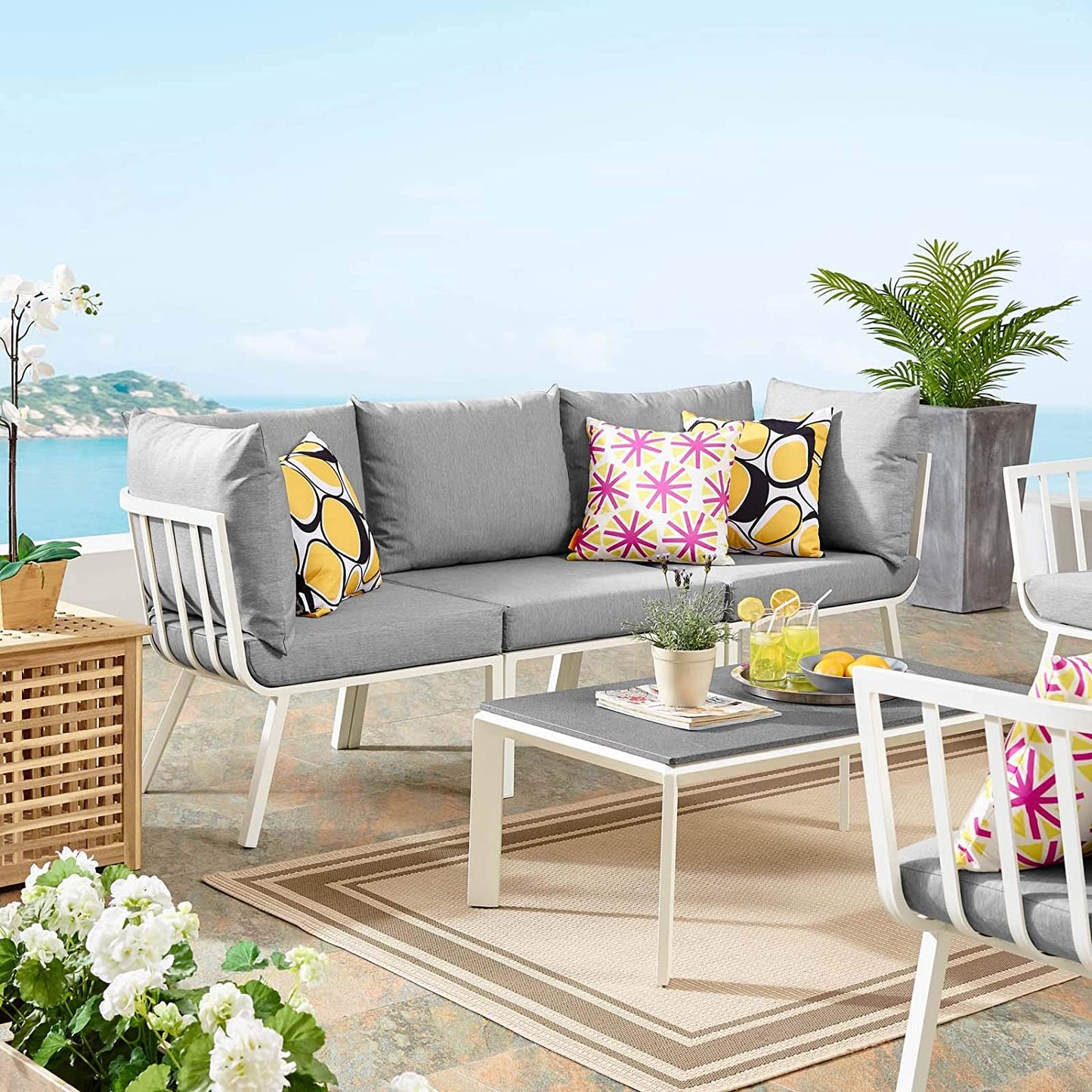 Modway Riverside 3 Piece Outdoor Patio Aluminum Sectional Sofa Set | Outdoor Sofas, Loveseats & Sectionals | Modishstore-23