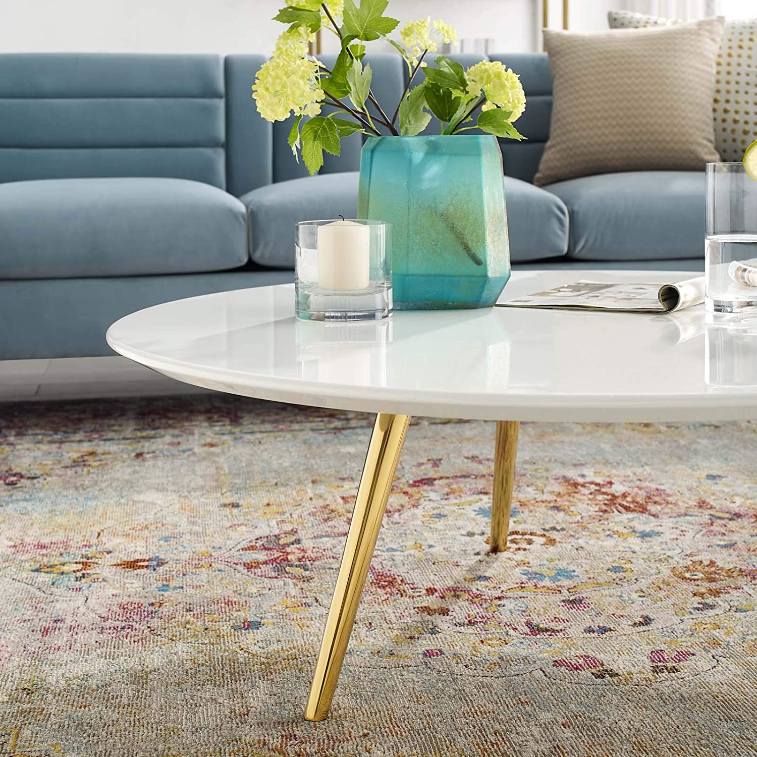 Modway Lippa 40" Round Wood Top Coffee Table with Tripod Base in Gold White | Coffee Tables | Modishstore-3