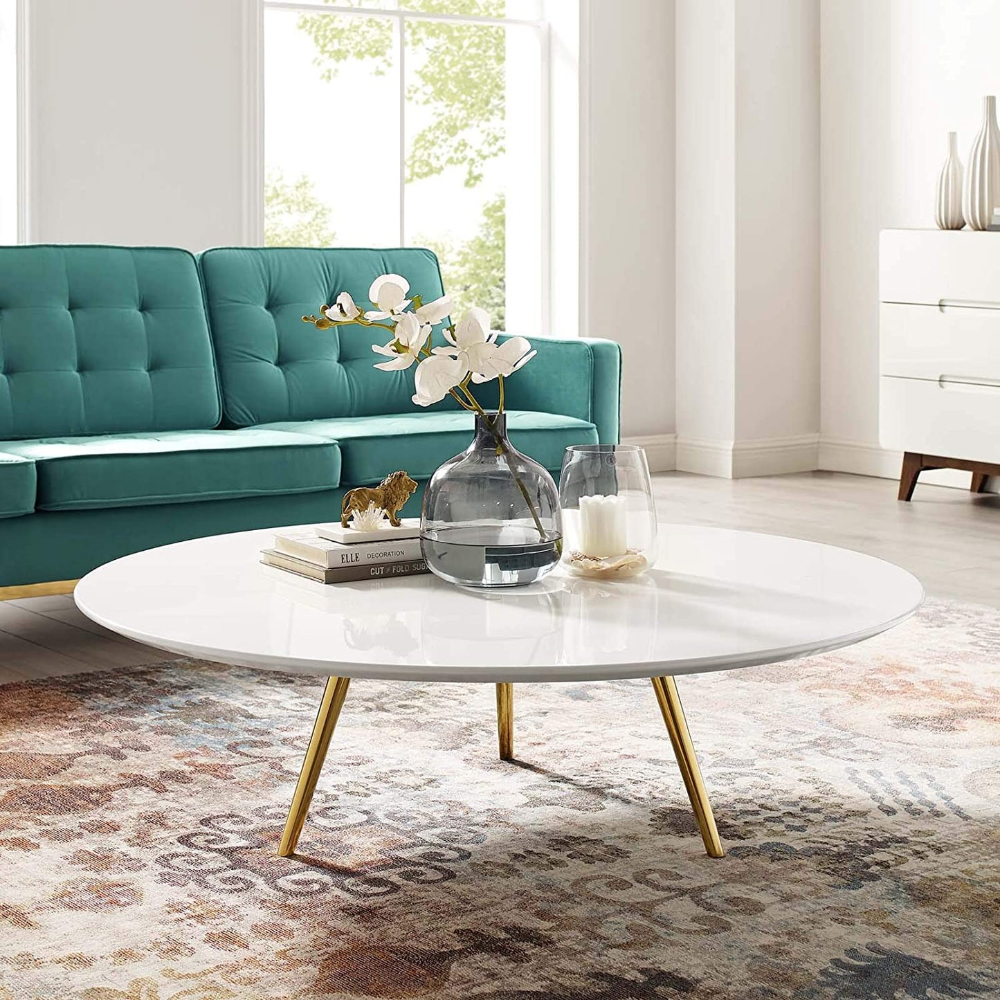 Modway Lippa 47" Round Wood Top Coffee Table with Tripod Base in Gold White | Coffee Tables | Modishstore-3