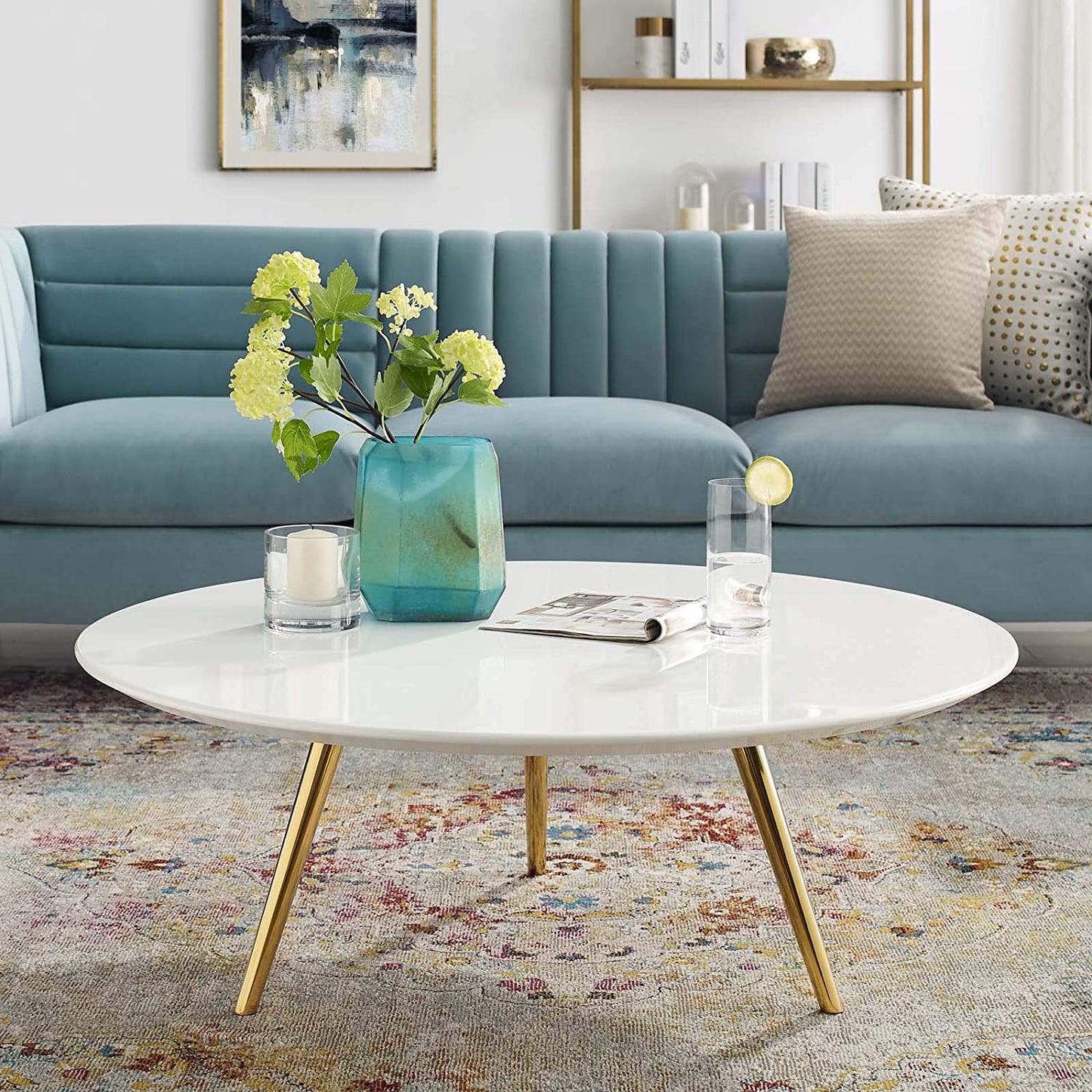 Modway Lippa 40" Round Wood Top Coffee Table with Tripod Base in Gold White | Coffee Tables | Modishstore-2