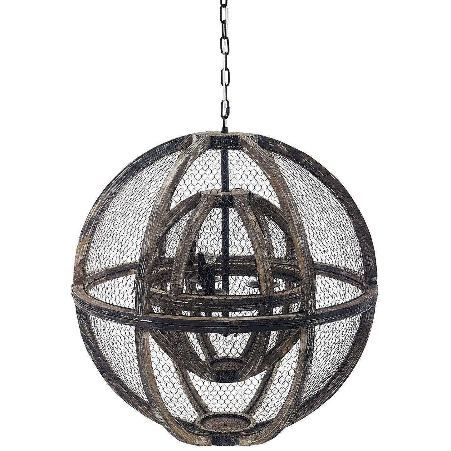 Modway Gravitate Globe Rustic Oak Wood Pendant Light Chandelier