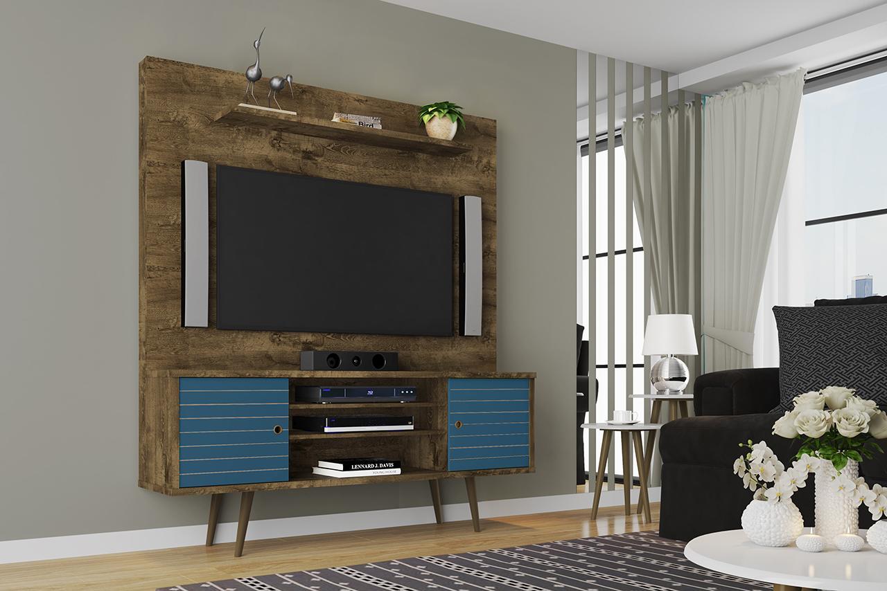 Manhattan Comfort Liberty 63" Freestanding Entertainment Center with Overhead shelf