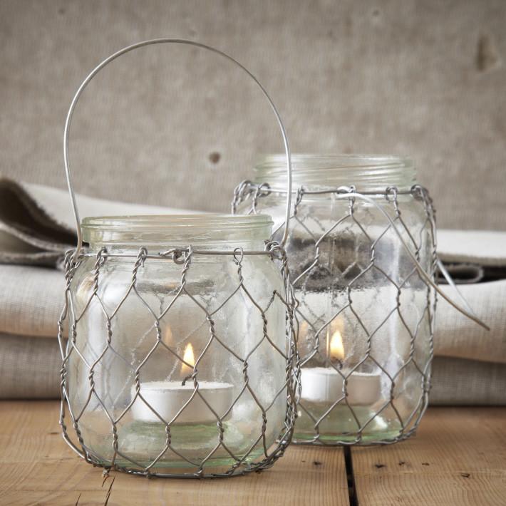 Two's Company Glass & Wire Lantern Set of 6 -  3 of each size