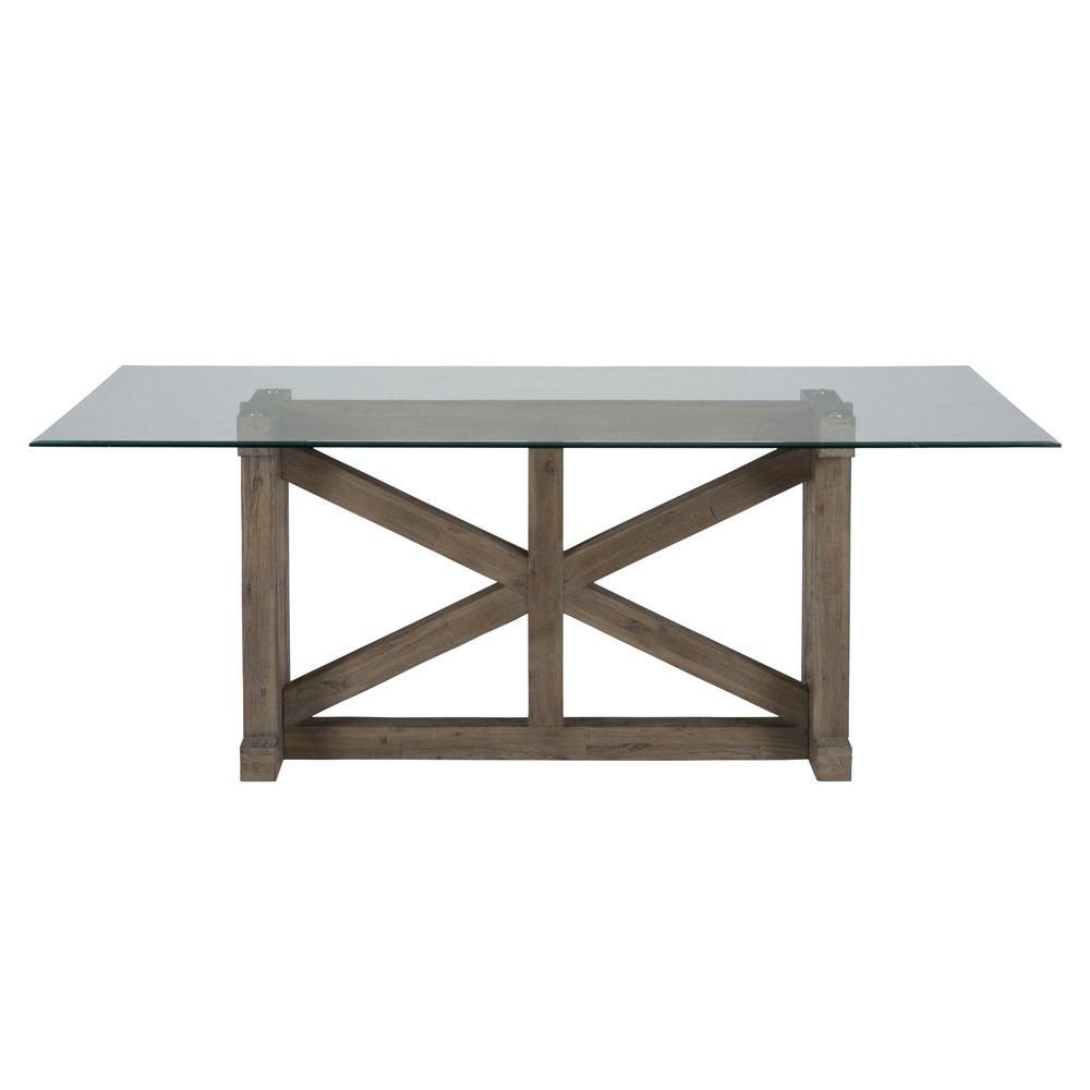Jofran Hampton Sandblasted Trestle Dining Table with Glass Top