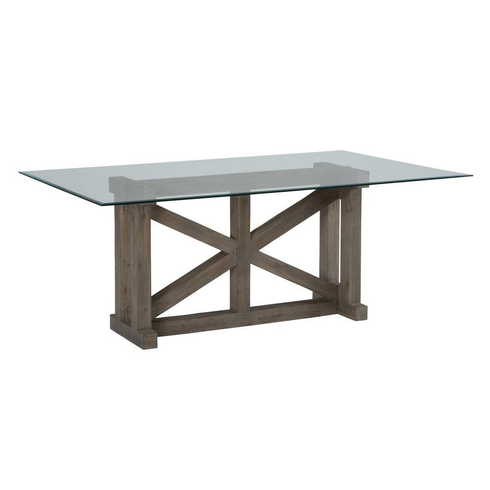 Jofran Hampton Sandblasted Trestle Dining Table with Glass Top