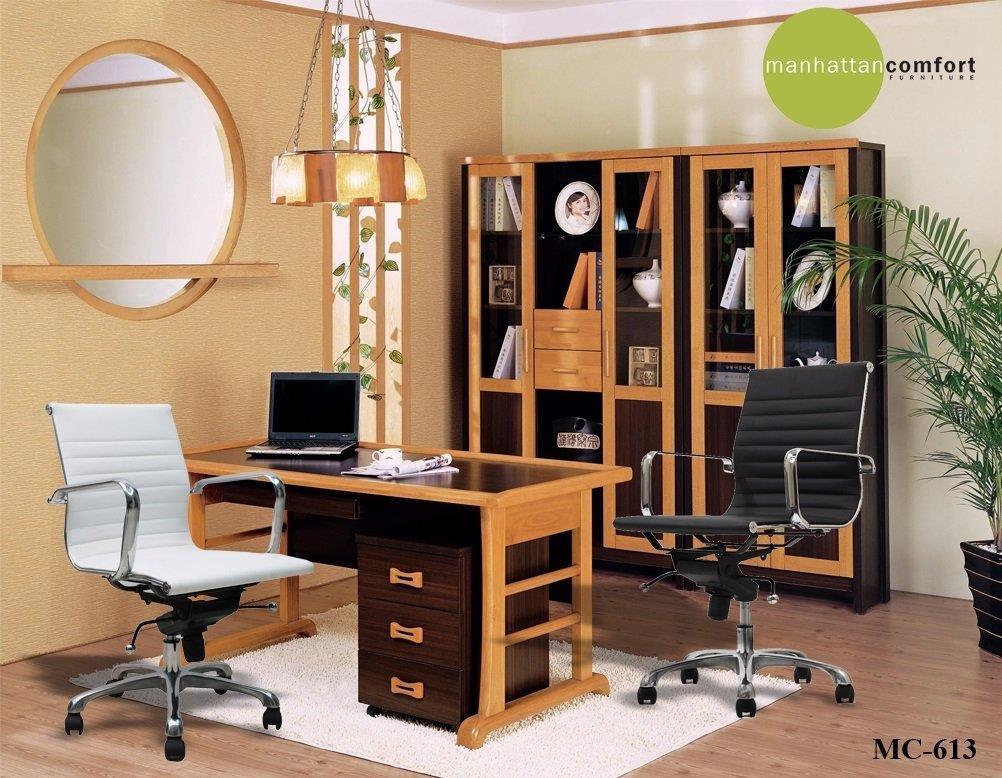 Manhattan Comfort Delancey Mid-Back Adjustable Office Chair in White- Set of 2