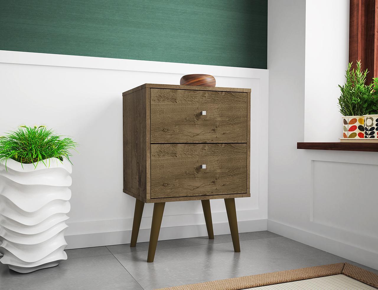 Manhattan Comfort Liberty Mid Century - Modern Nightstand 2.0 with 2 Full Extension Drawers