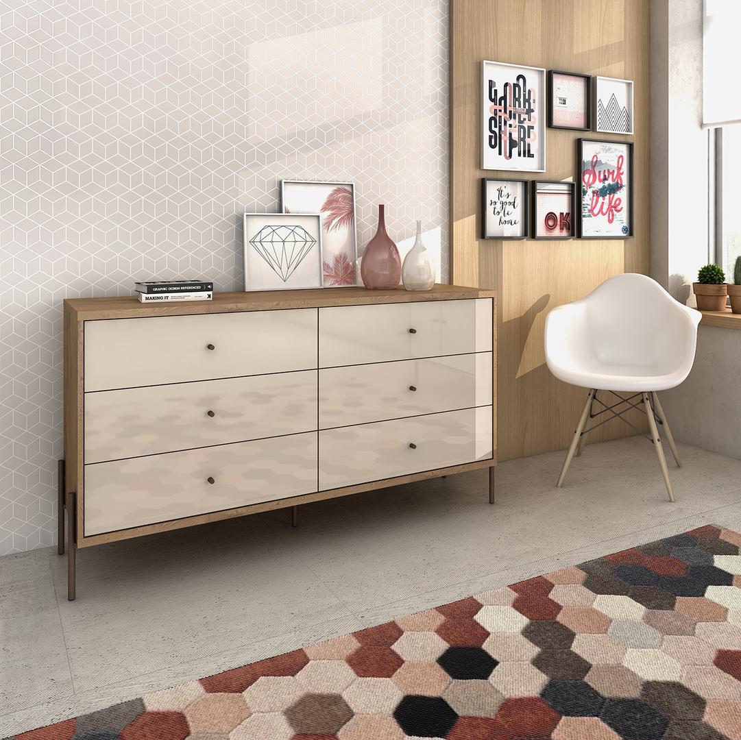 Manhattan Comfort Joy 59" Wide Double Dresser with 6 Full Extension Drawers