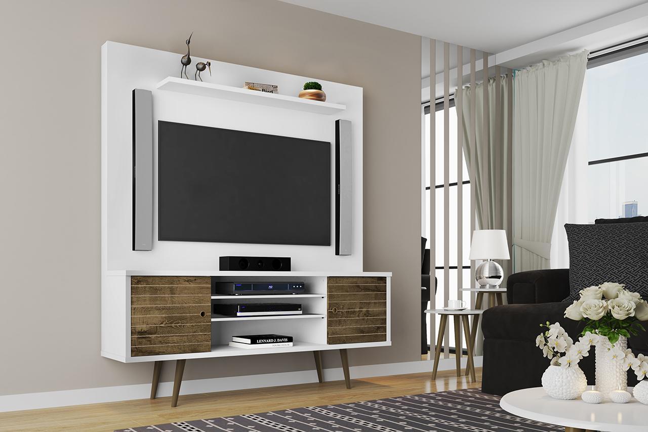 Manhattan Comfort Liberty 63" Freestanding Entertainment Center with Overhead shelf