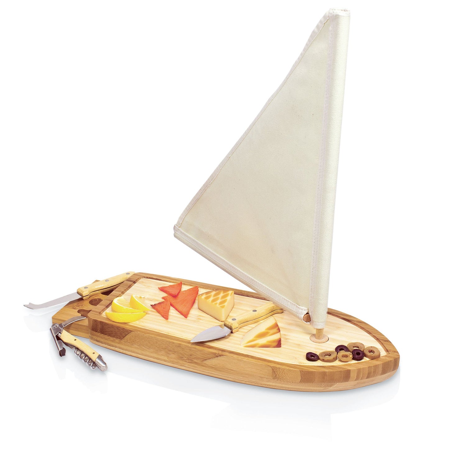 Picnic Time Sailboat Cheese Board and Tools Set - Set of 2