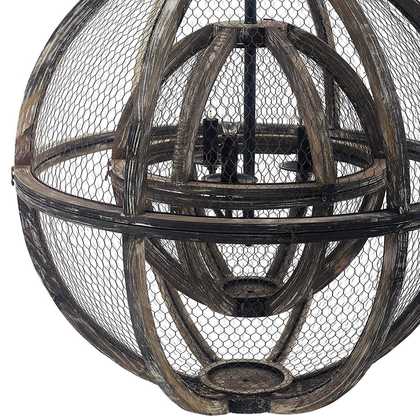 Modway Gravitate Globe Rustic Oak Wood Pendant Light Chandelier