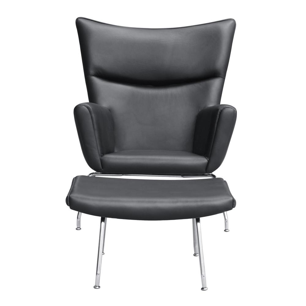 Fine Mod Imports Wing Chair and Ottoman in Leather