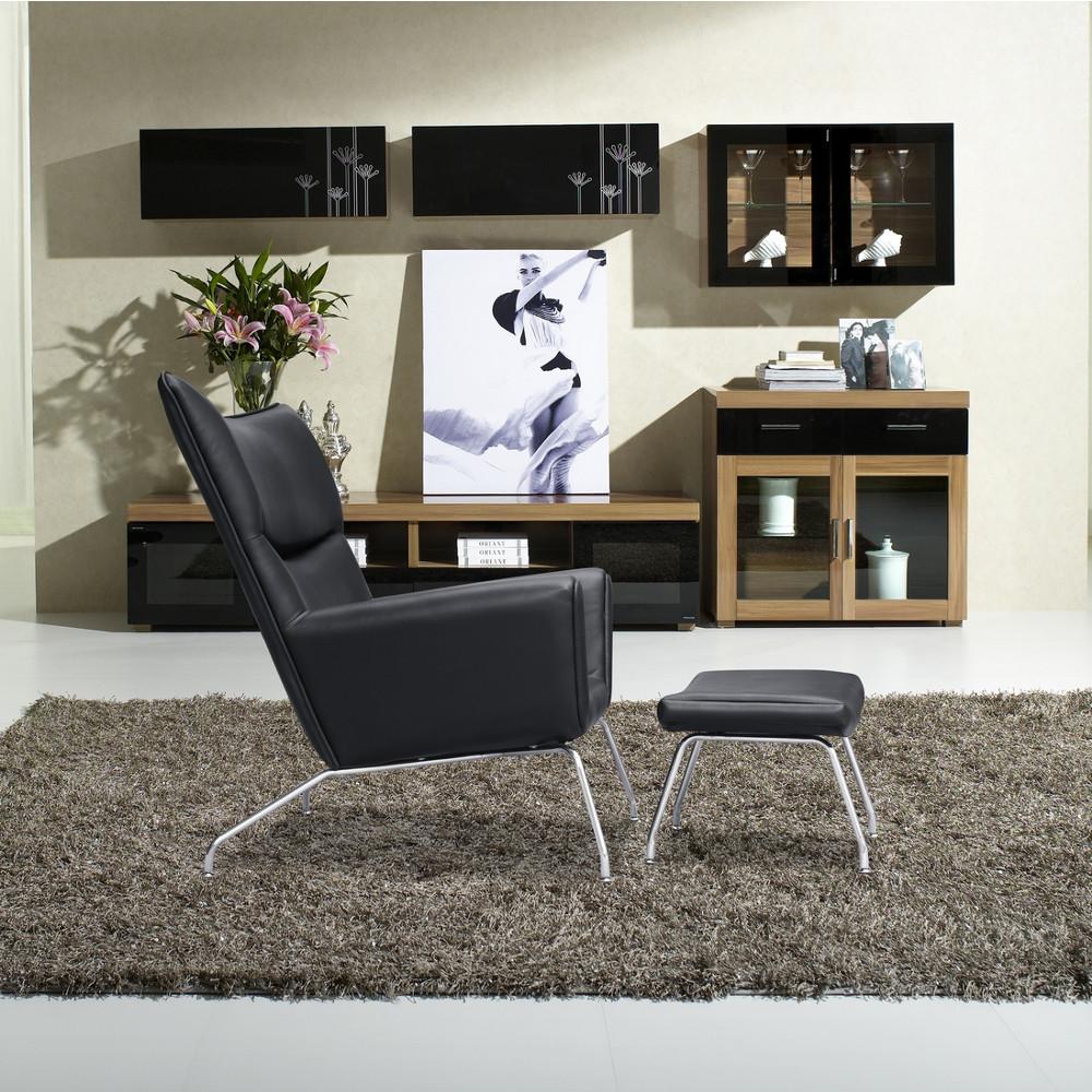 Fine Mod Imports Wing Chair and Ottoman in Leather