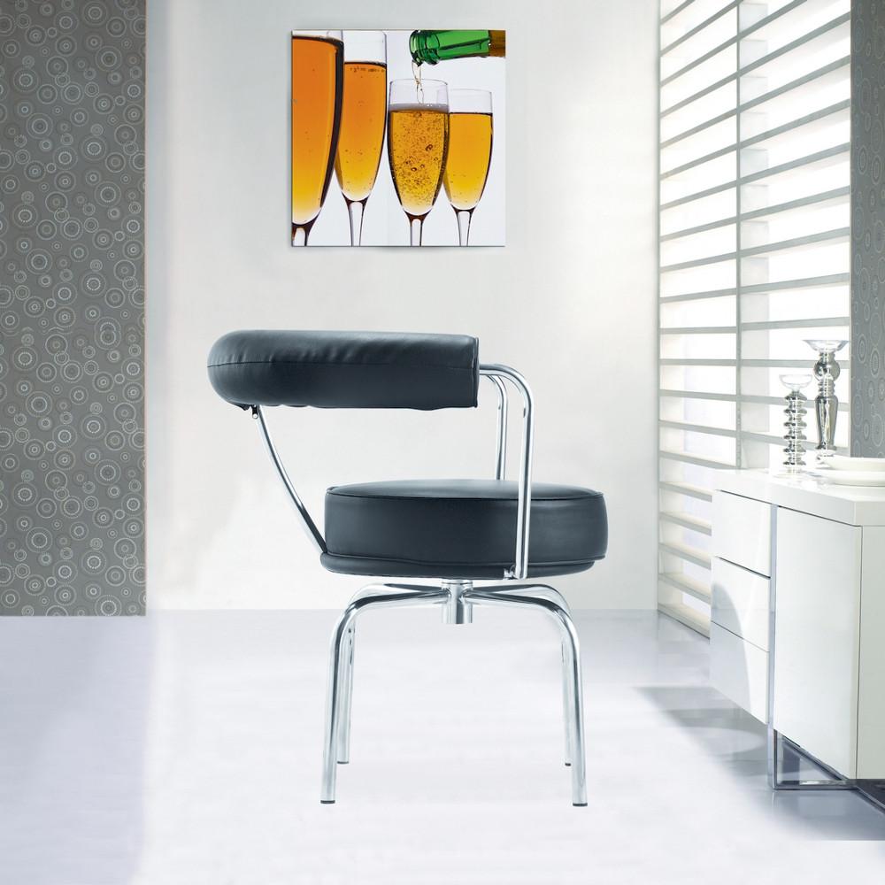 Fine Mod Imports LC7 Swivel Armchair in Black Leather