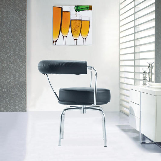 Fine Mod Imports LC7 Swivel Armchair in Black Leather