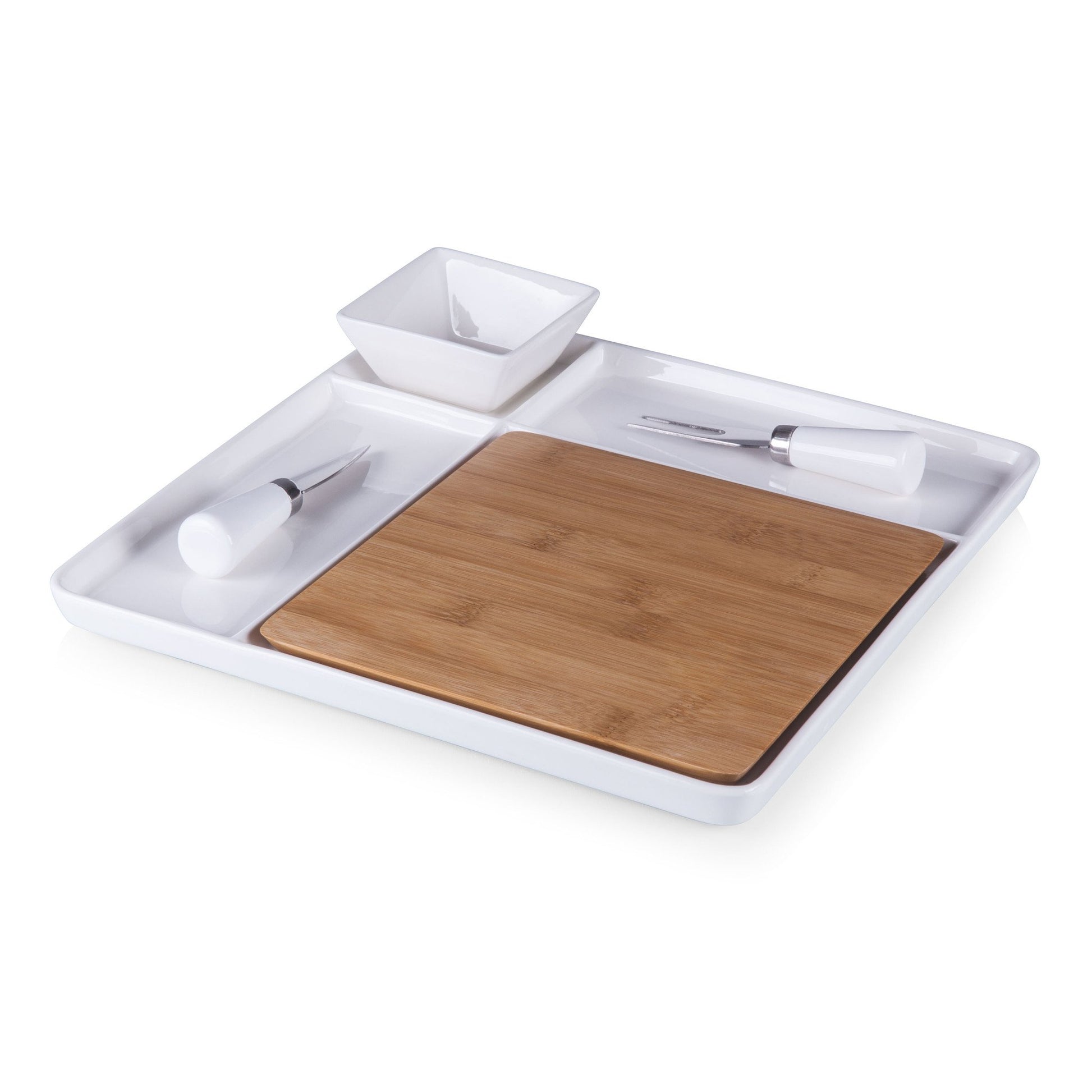 Picnic Time Peninsula Cutting Board Serving Tray with Cheese Tools - Set of 2