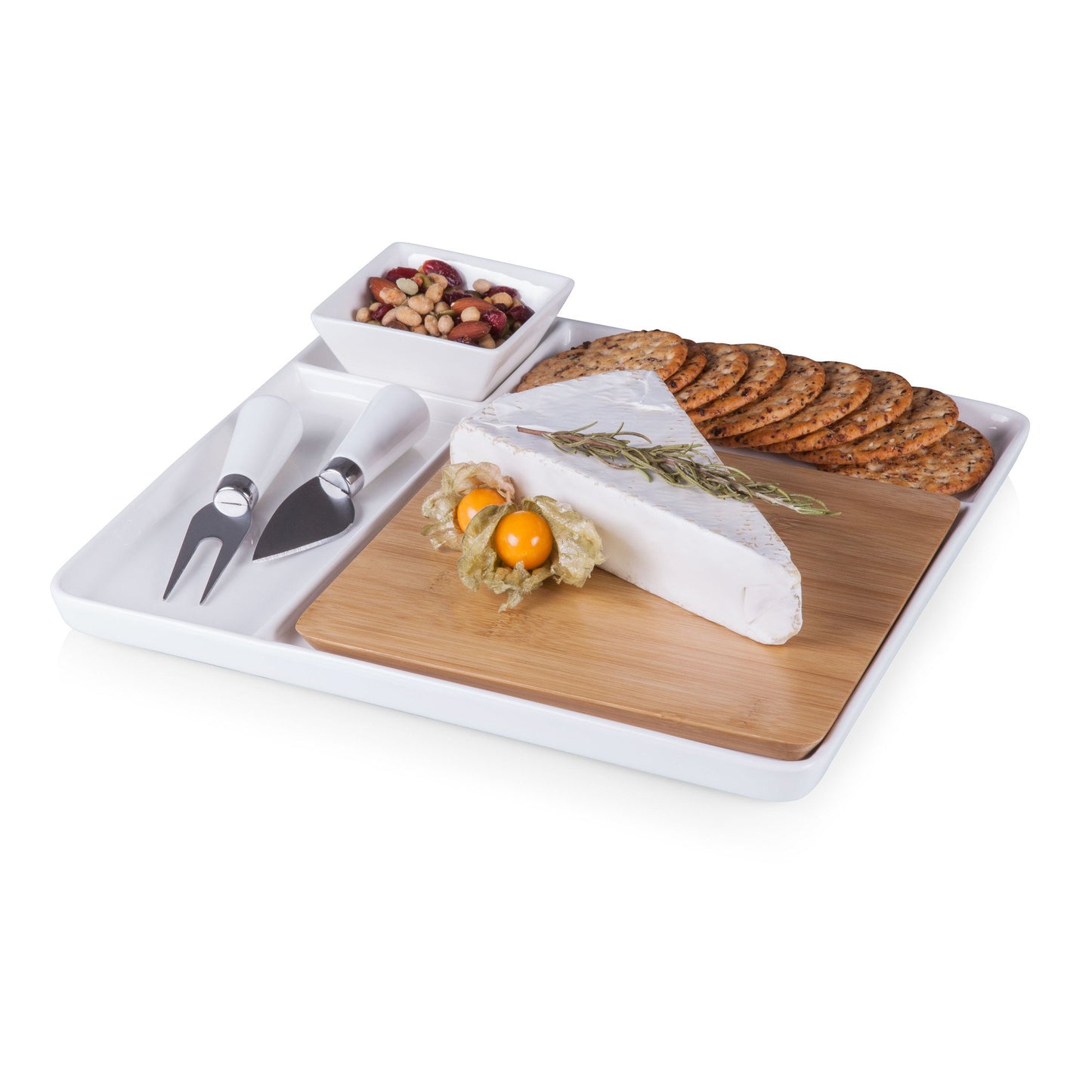 Picnic Time Peninsula Cutting Board Serving Tray with Cheese Tools - Set of 2