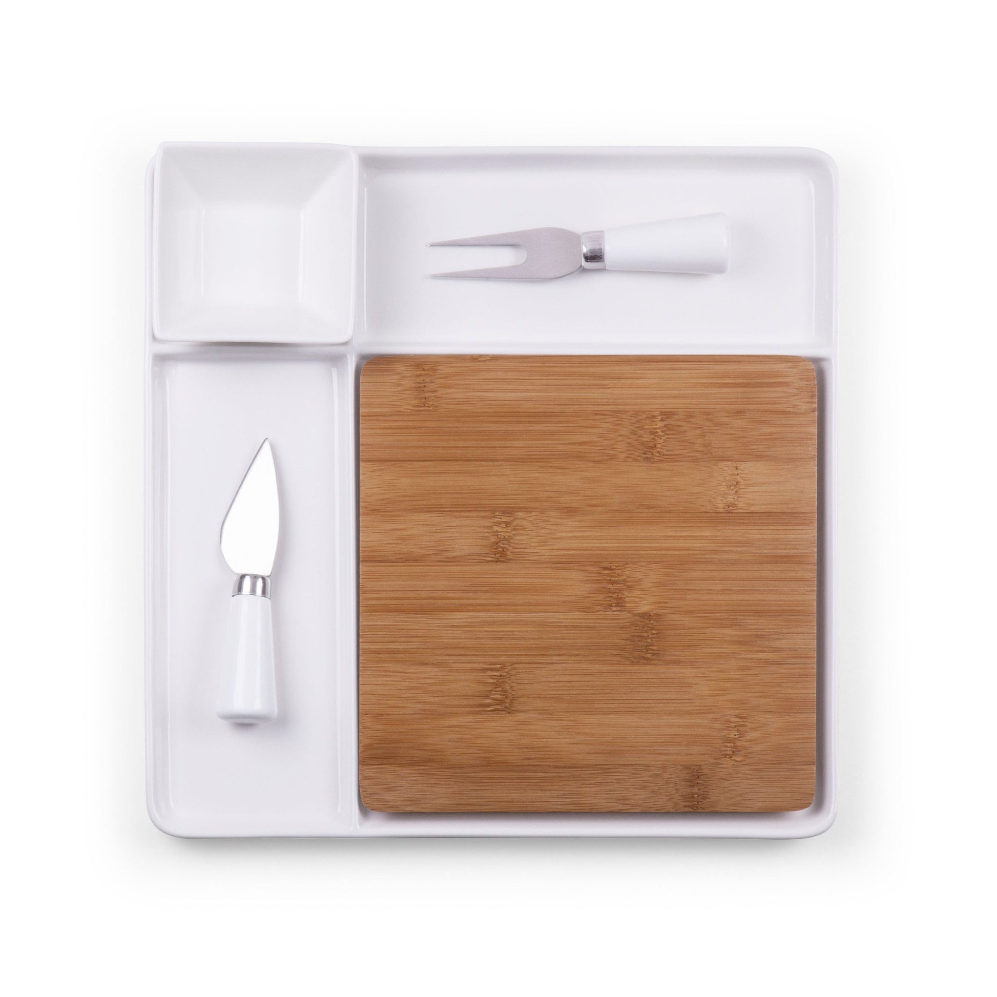 Picnic Time Peninsula Cutting Board Serving Tray with Cheese Tools - Set of 2