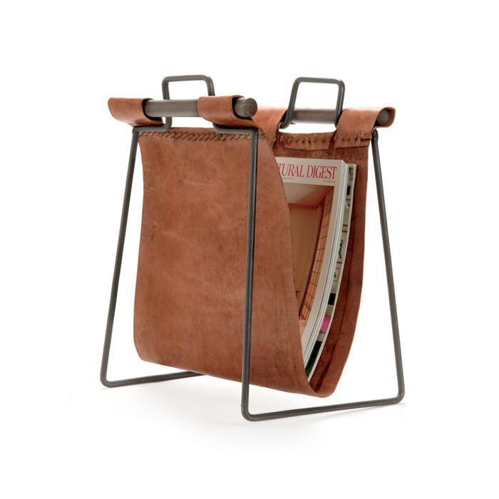 Leather and Iron Sling Magazine Stand - Set of 2 by GO Home