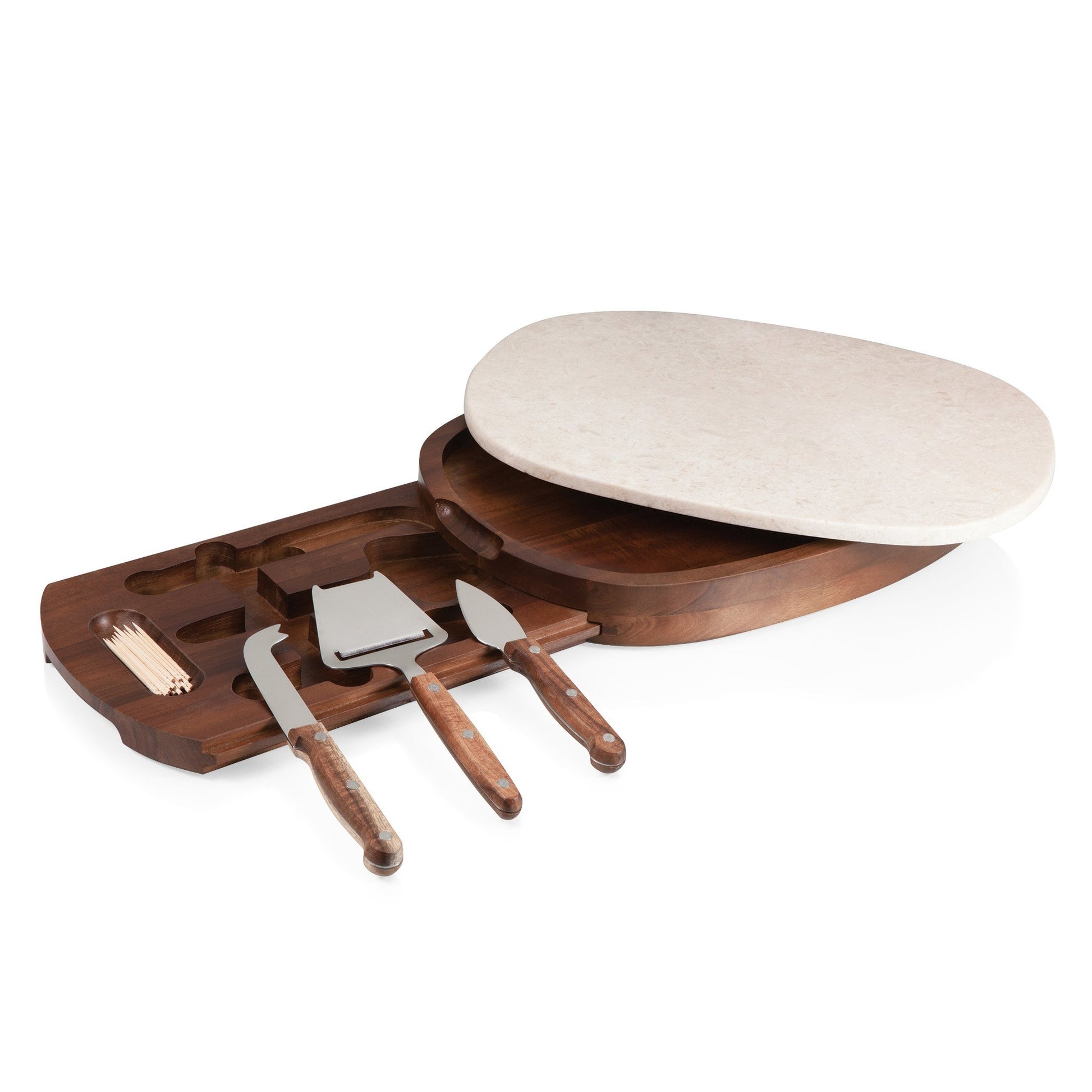 Picnic Time Carrara Marble Top Cheese Board and Tools Set - Set of 2