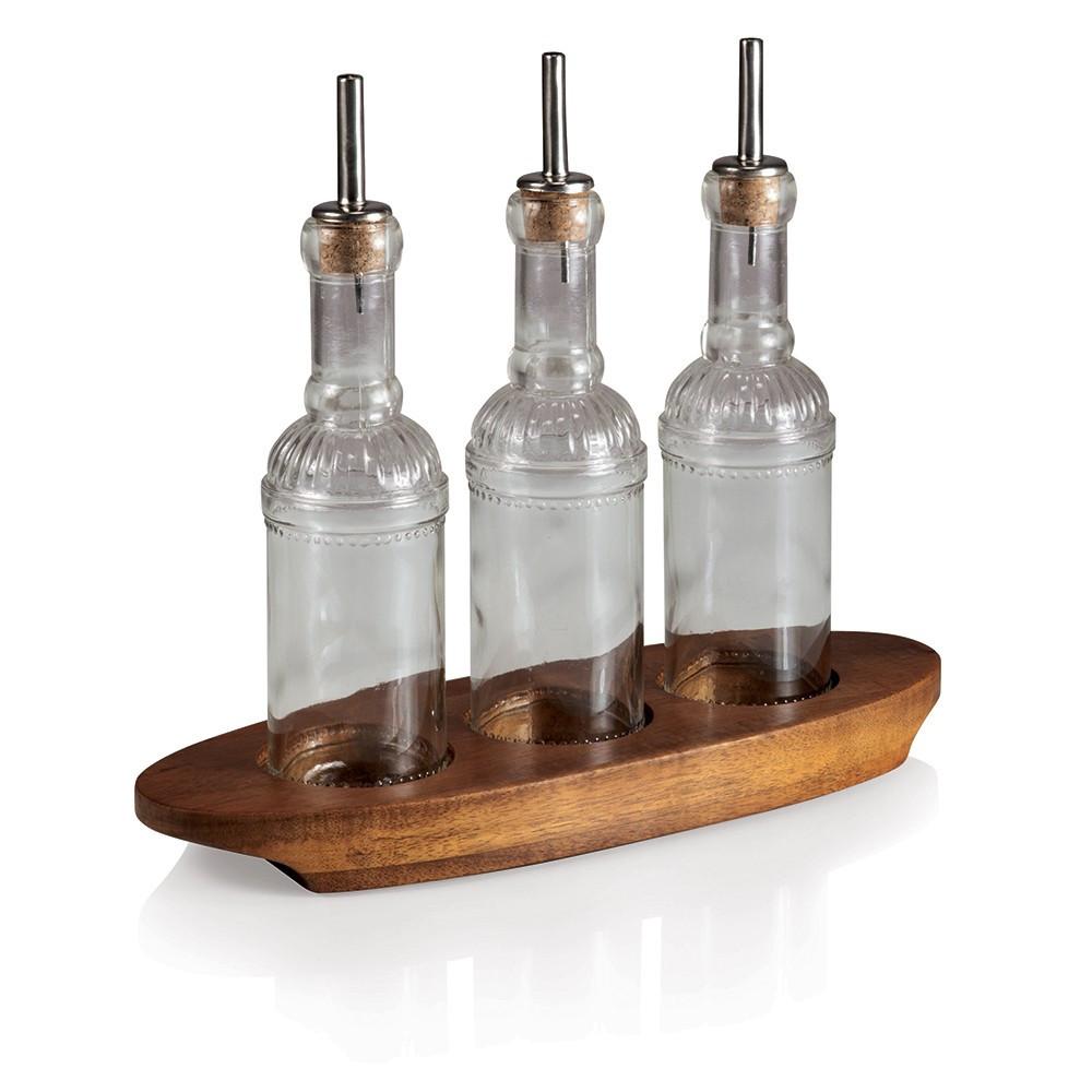 Picnic Time Oliera Glass Cruets Set in Tray - Set of 2