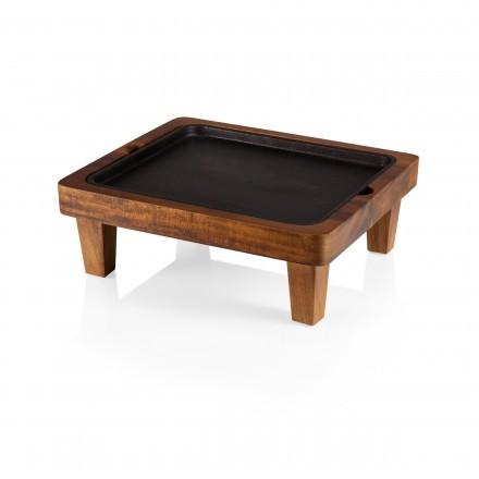 Picnic Time Raccolta Serving Pedestal with Inlaid Iron Griddle Medium 12 inch