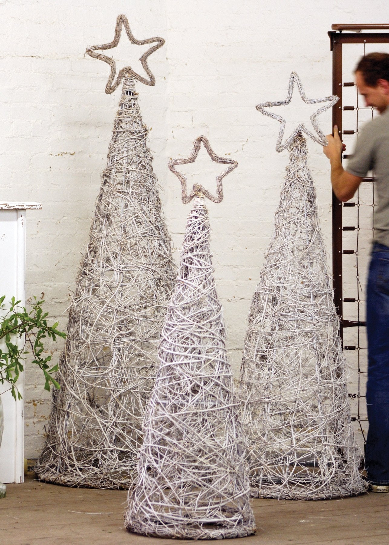 Kalalou Whitewashed Giant Twig Topiaries - Set Of 3