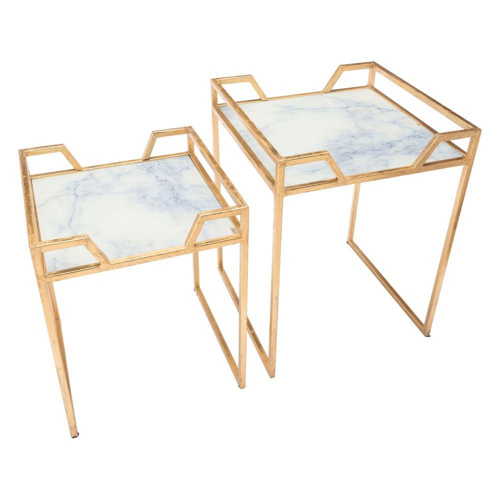 Zuo Green Faux Marble Tables - Set Of 2