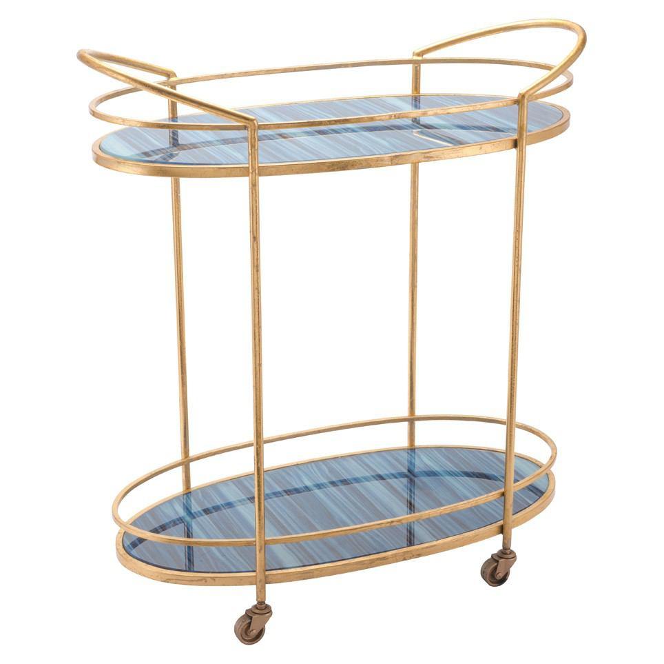 Zuo Zaphire Bar Cart Blue & Antique Gold