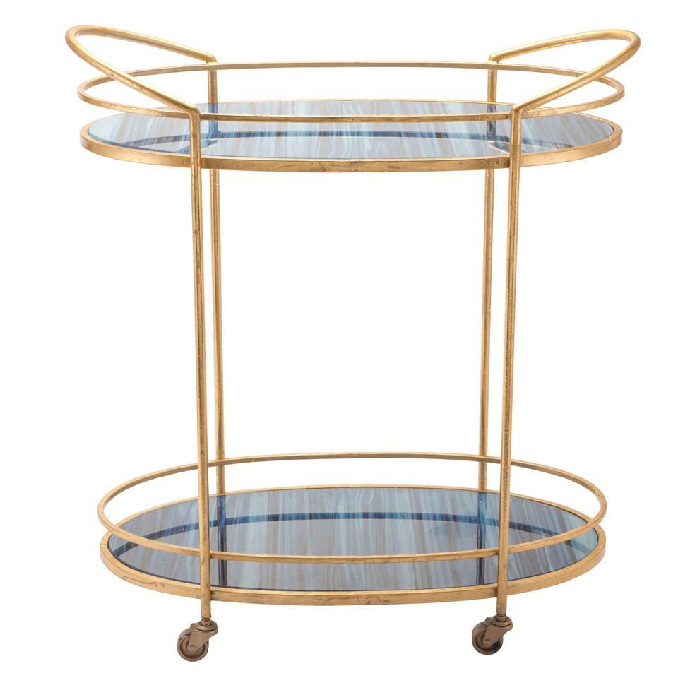 Zuo Zaphire Bar Cart Blue & Antique Gold