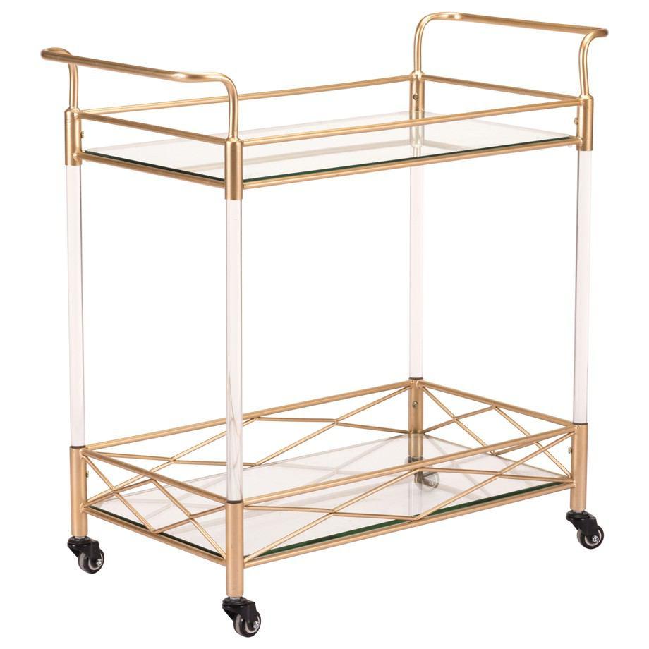 Zuo Lucite Bar Cart Gold