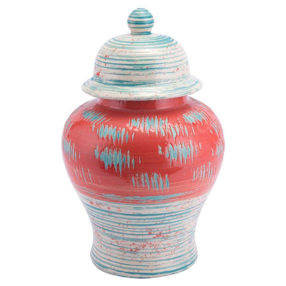 Zuo Coralia Temple Jar Coral Red & Turquoise