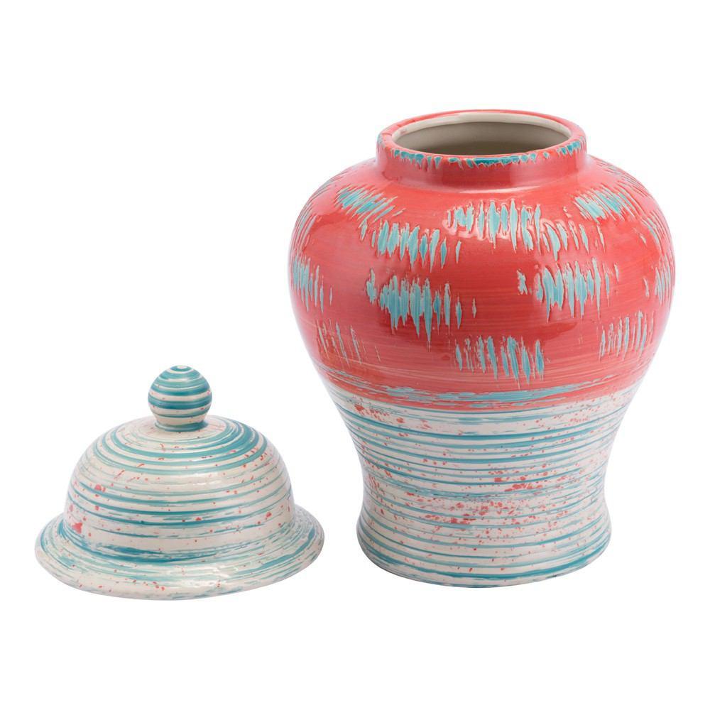 Zuo Coralia Temple Jar Coral Red & Turquoise